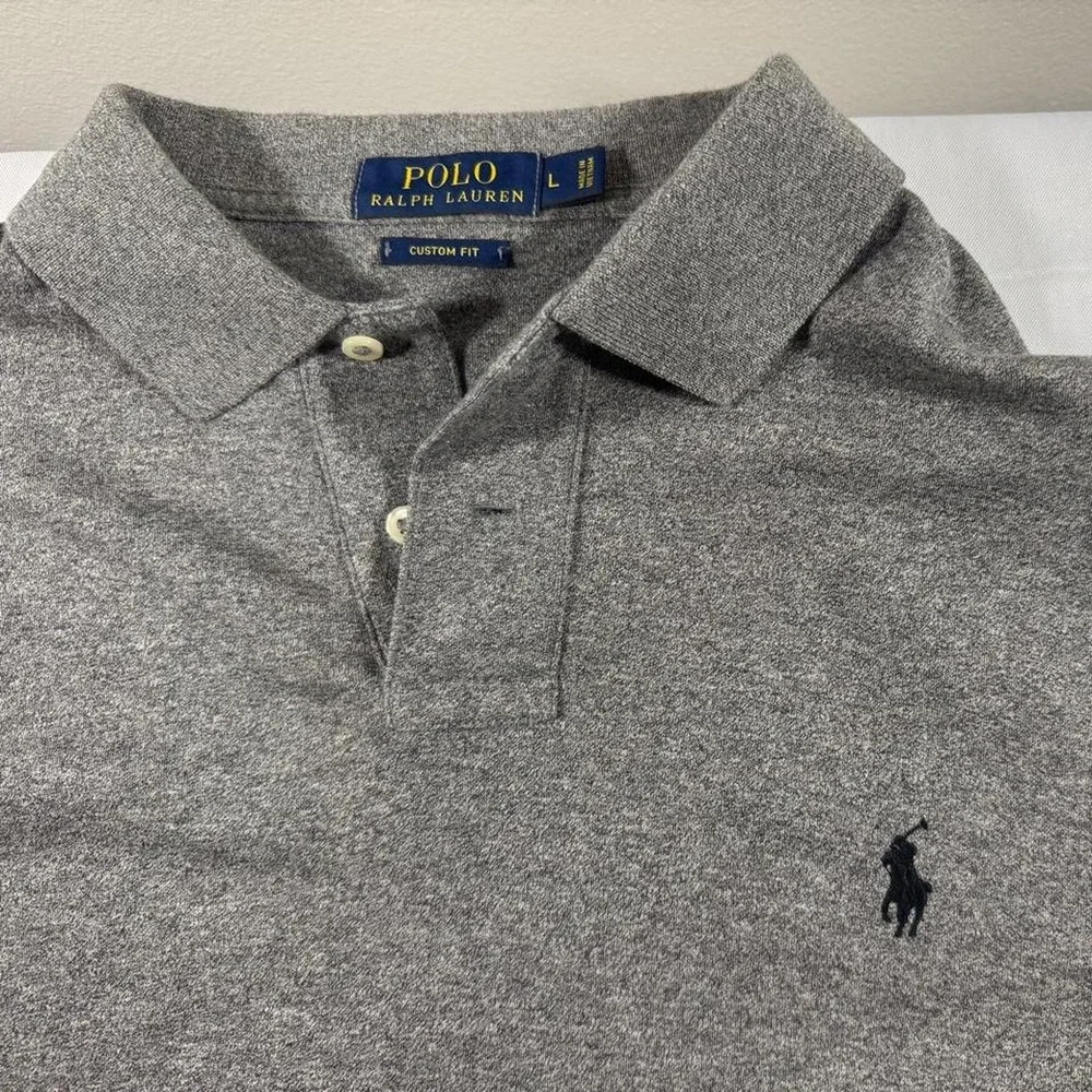 Polo Ralph Lauren Mens Custom Fit Short Sleeve Polo Shirt Grey Large